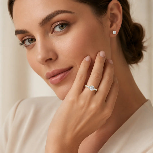 Round Lab-Grown Diamond Side-Stone Engagement Ring with Graduated Diamond Band - Yellow