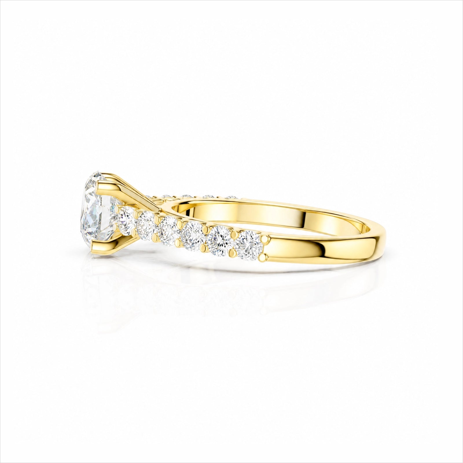 Round Lab-Grown Diamond Side-Stone Engagement Ring with Graduated Diamond Band - Yellow Gold