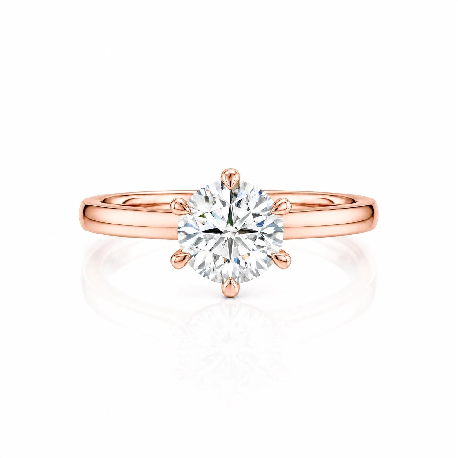 Round Lab-Grown Diamond Six-Prong Crown Solitaire Engagement Ring - Rose