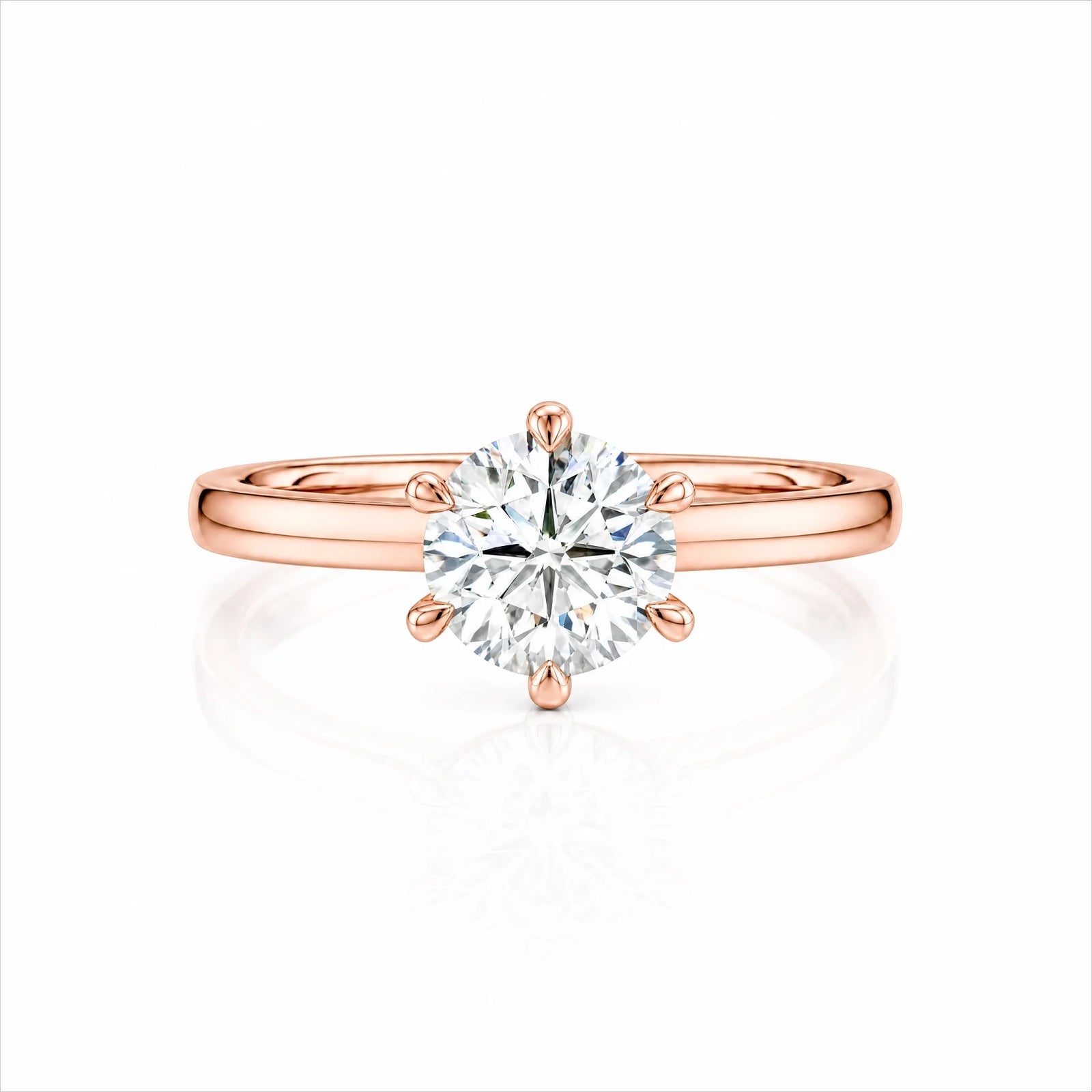 Round Lab-Grown Diamond Six-Prong Crown Solitaire Engagement Ring - Rose