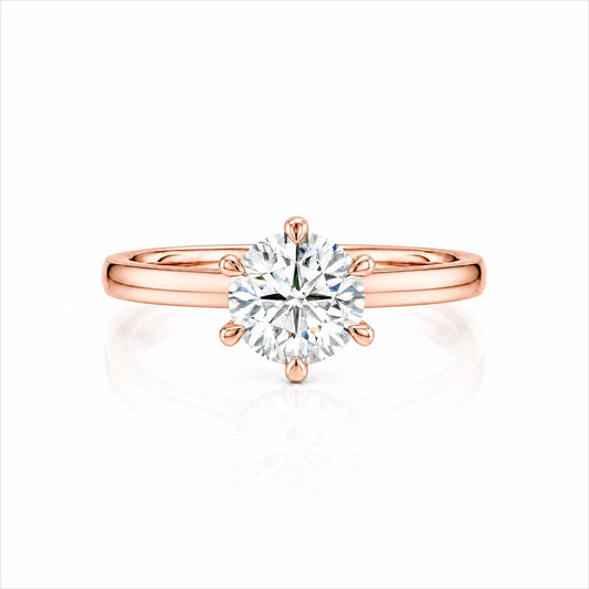 Round Lab-Grown Diamond Six-Prong Crown Solitaire Engagement Ring - Rose