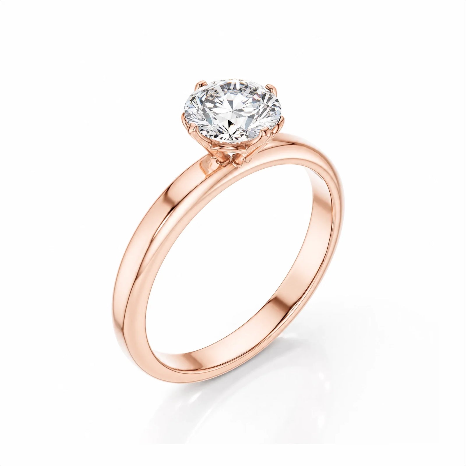 Round Lab-Grown Diamond Six-Prong Crown Solitaire Engagement Ring - Rose