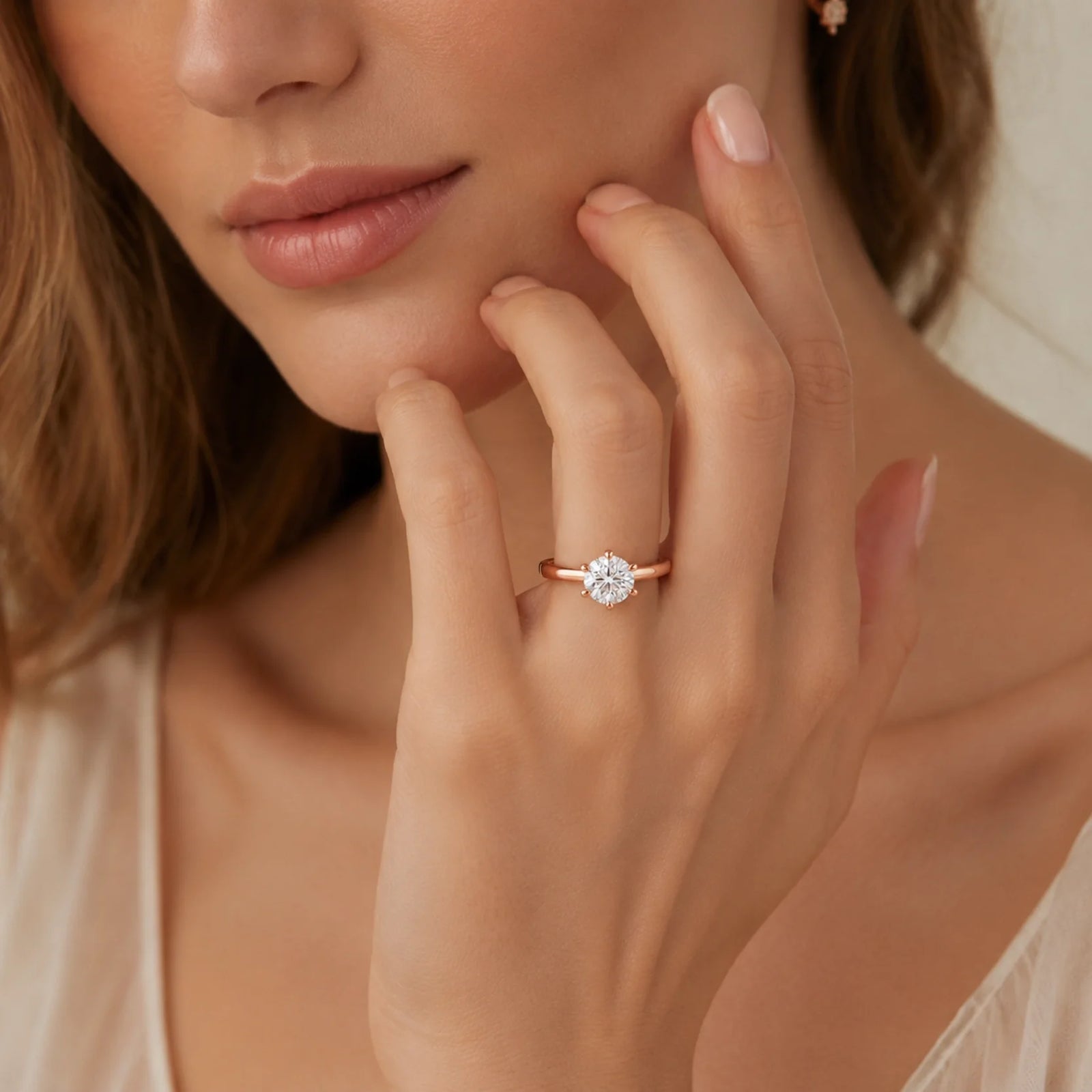 Round Lab-Grown Diamond Six-Prong Crown Solitaire Engagement Ring - Rose