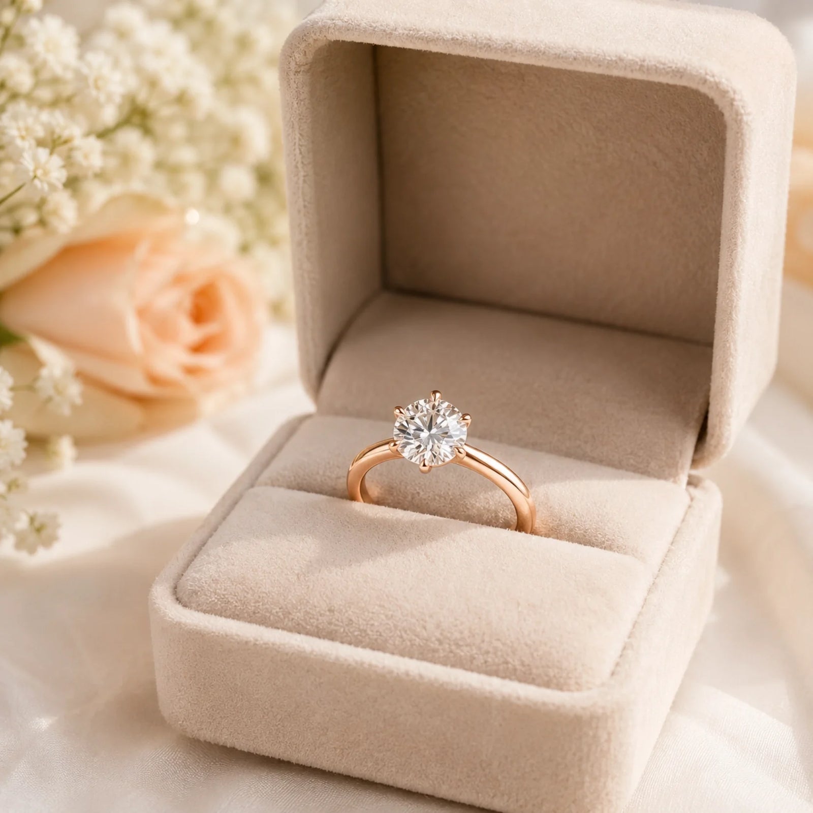 Round Lab-Grown Diamond Six-Prong Crown Solitaire Engagement Ring - Rose