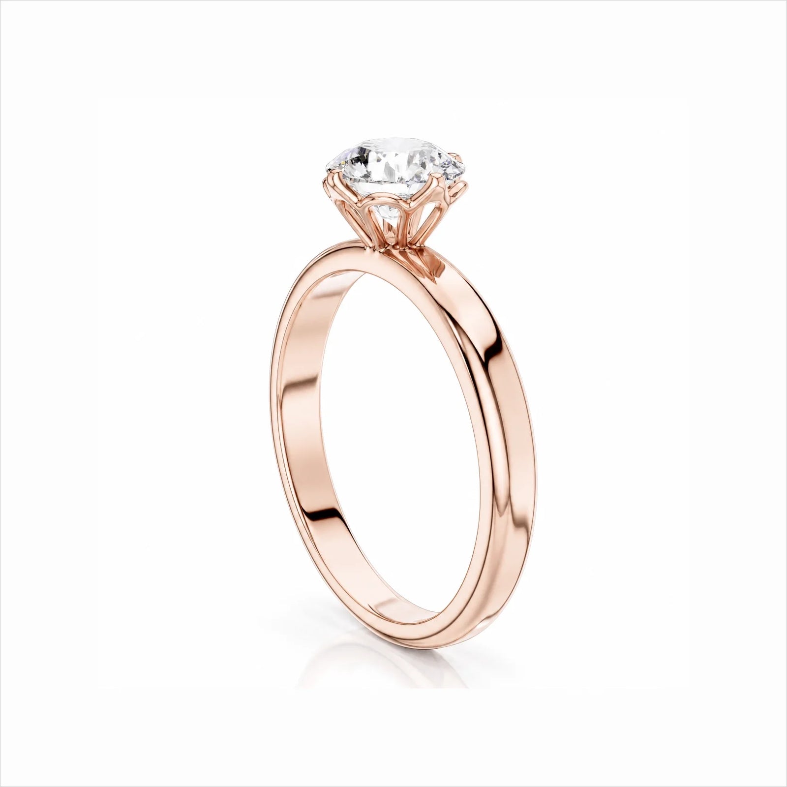 Round Lab-Grown Diamond Six-Prong Crown Solitaire Engagement Ring - Rose