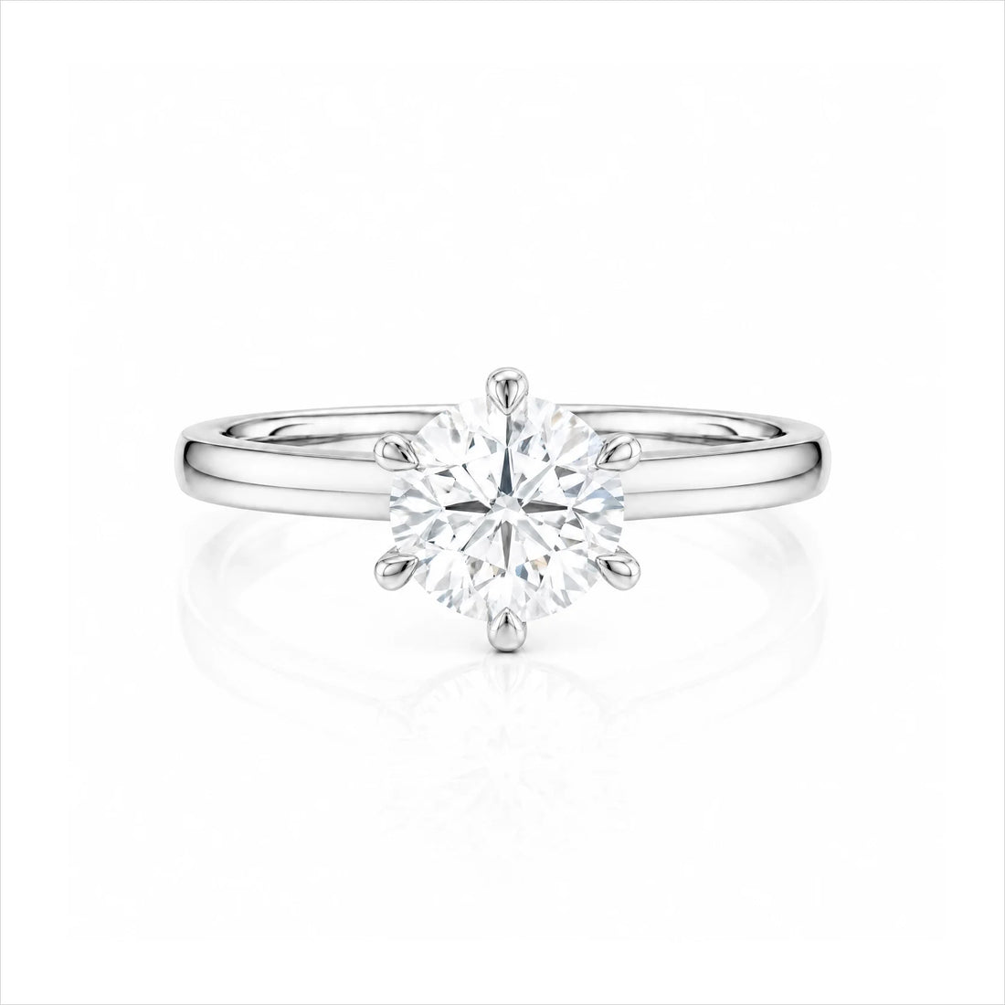 Round Lab-Grown Diamond Six-Prong Crown Solitaire Engagement Ring - White Gold