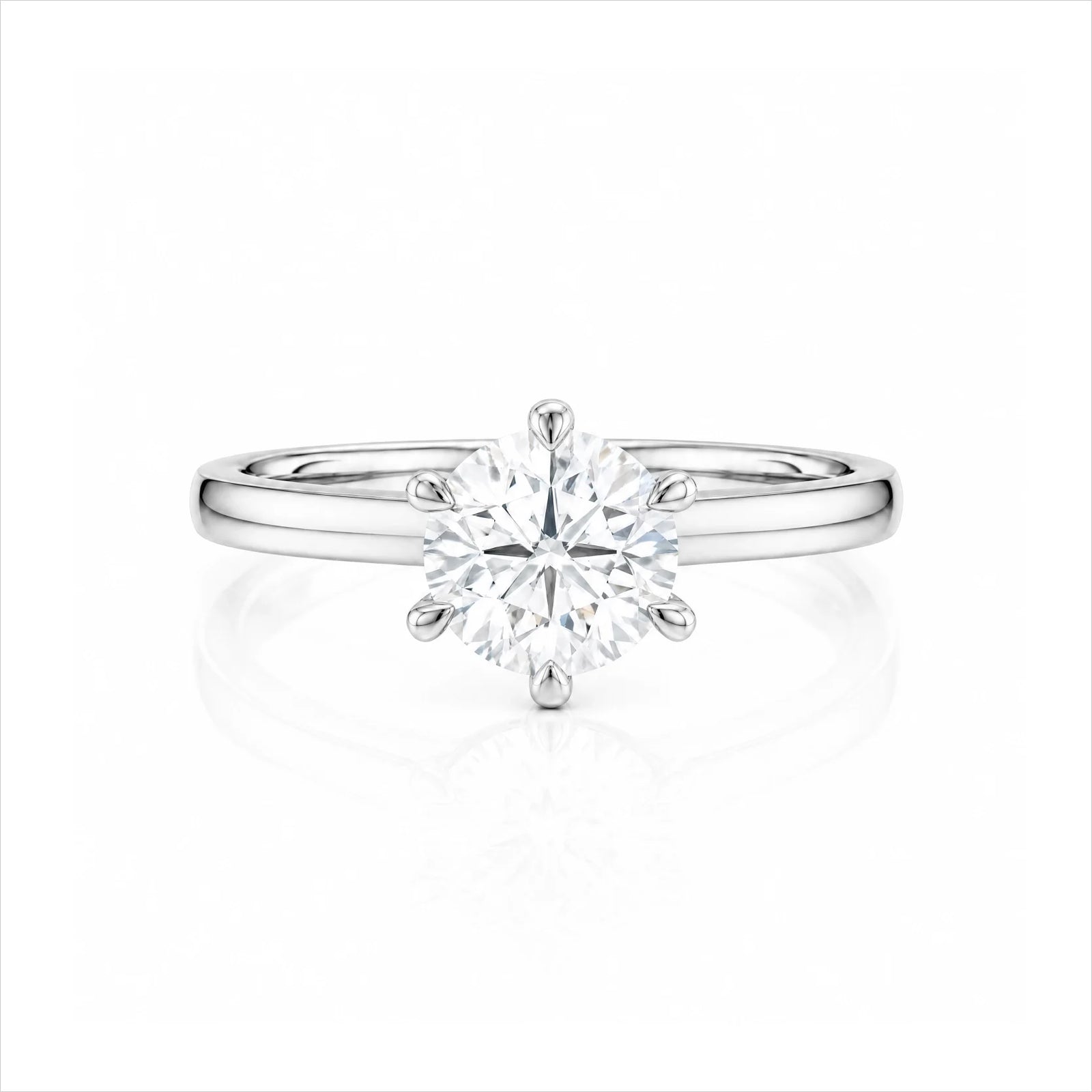 Round Lab-Grown Diamond Six-Prong Crown Solitaire Engagement Ring - White