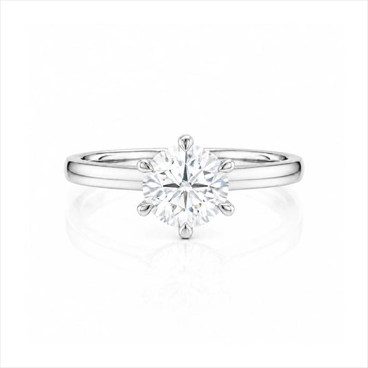 Round Lab-Grown Diamond Six-Prong Crown Solitaire Engagement Ring - White
