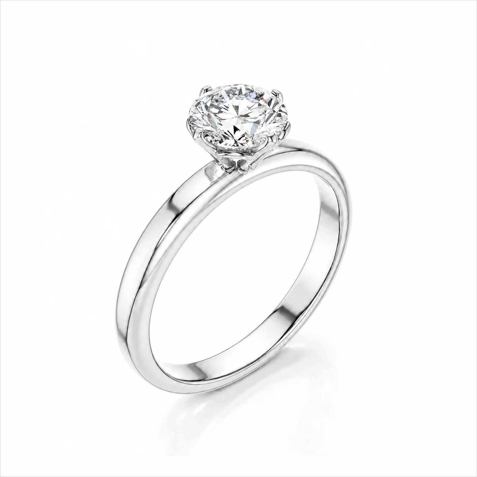 Round Lab-Grown Diamond Six-Prong Crown Solitaire Engagement Ring - White