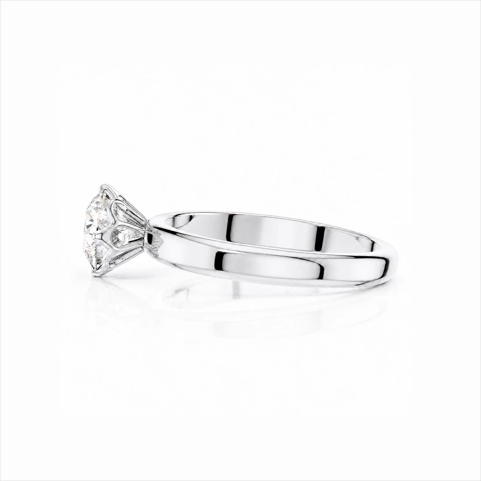 Round Lab-Grown Diamond Six-Prong Crown Solitaire Engagement Ring - White