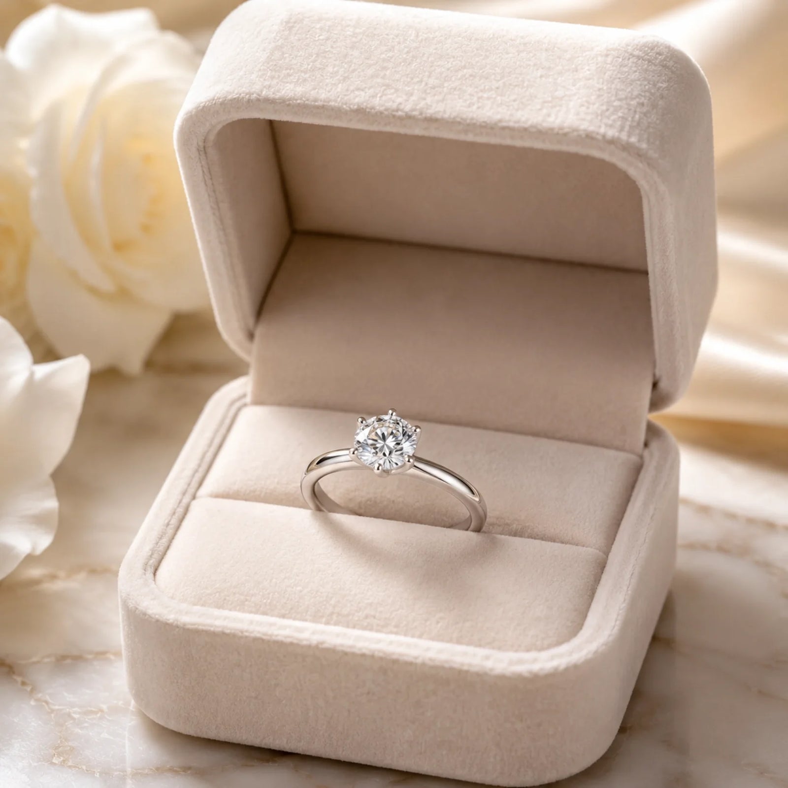 Round Lab-Grown Diamond Six-Prong Crown Solitaire Engagement Ring - White