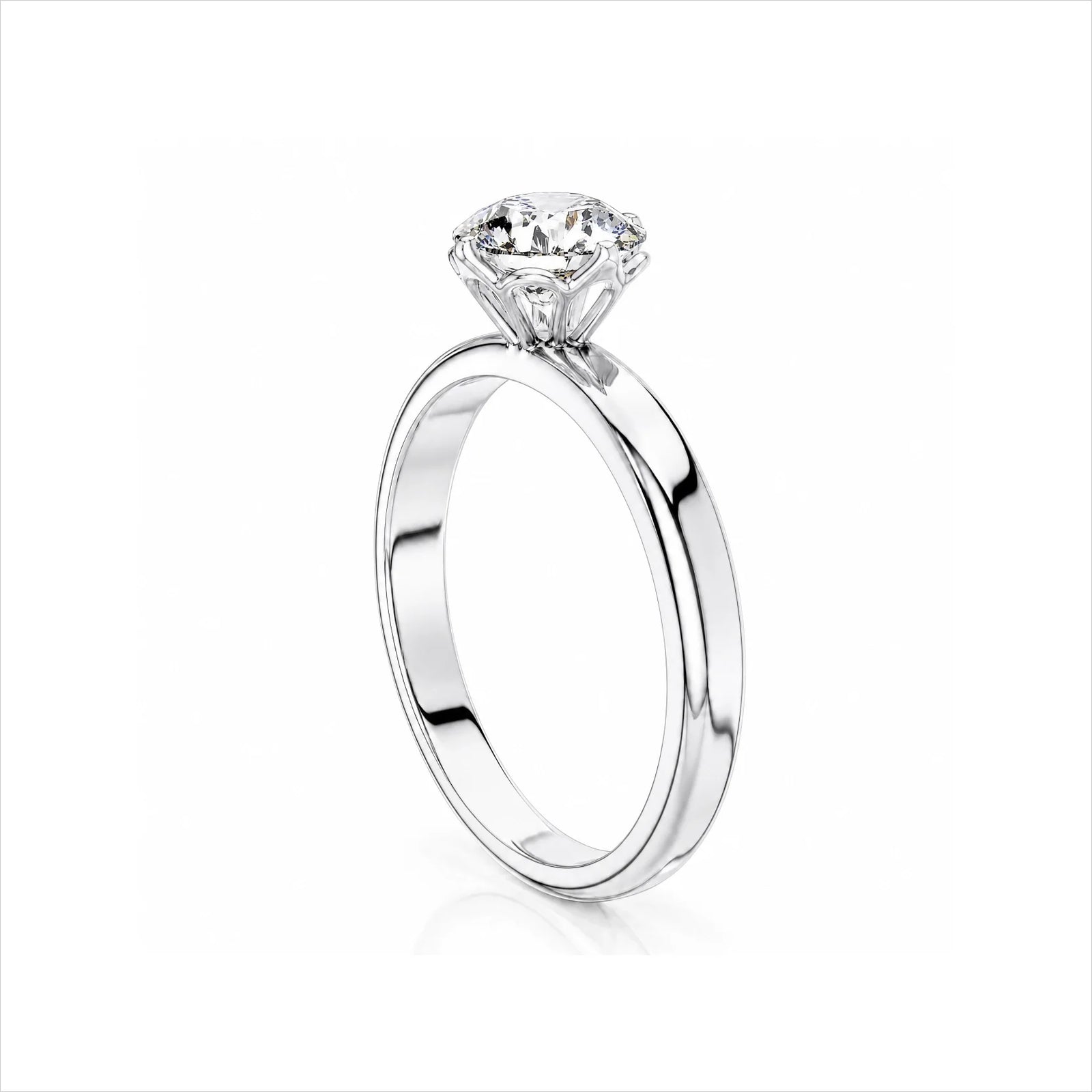 Round Lab-Grown Diamond Six-Prong Crown Solitaire Engagement Ring - White