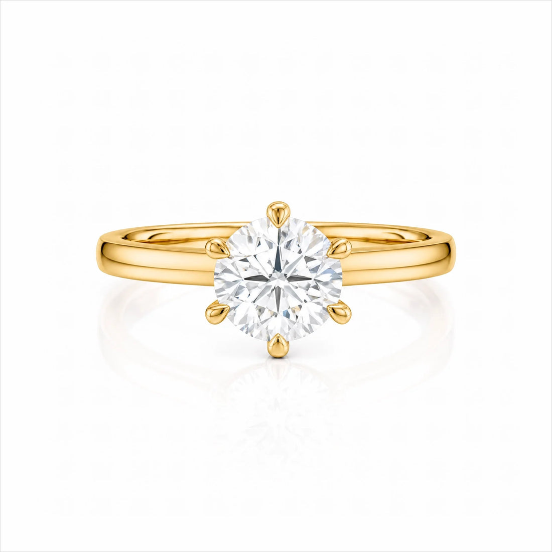 Round Lab-Grown Diamond Six-Prong Crown Solitaire Engagement Ring - Yellow Gold