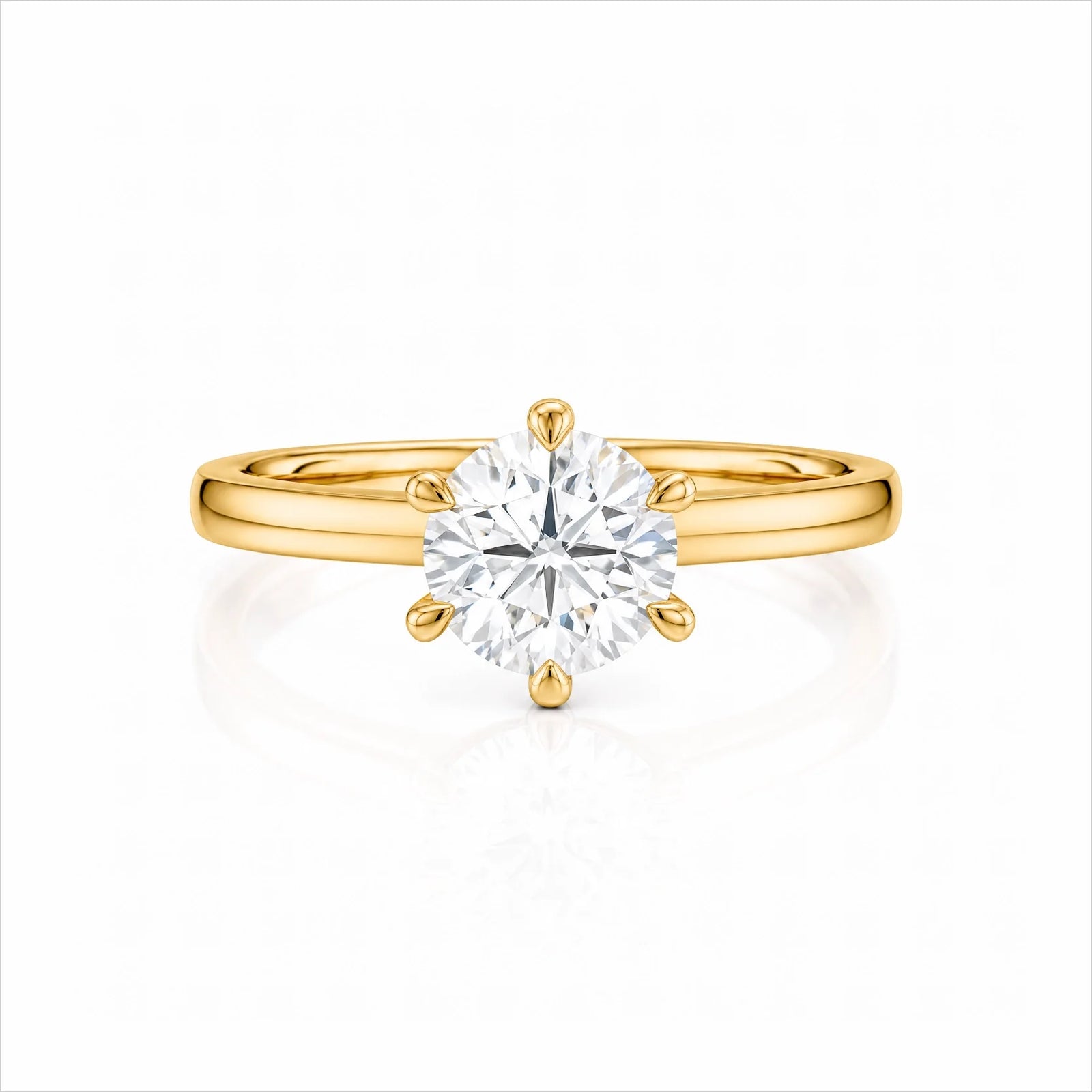 Round Lab-Grown Diamond Six-Prong Crown Solitaire Engagement Ring - Yellow