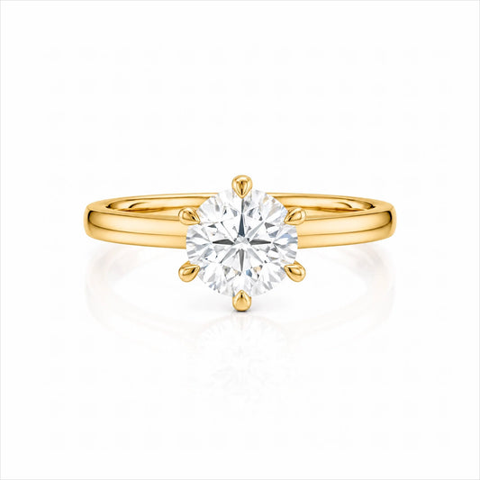 Round Lab-Grown Diamond Six-Prong Crown Solitaire Engagement Ring - Yellow