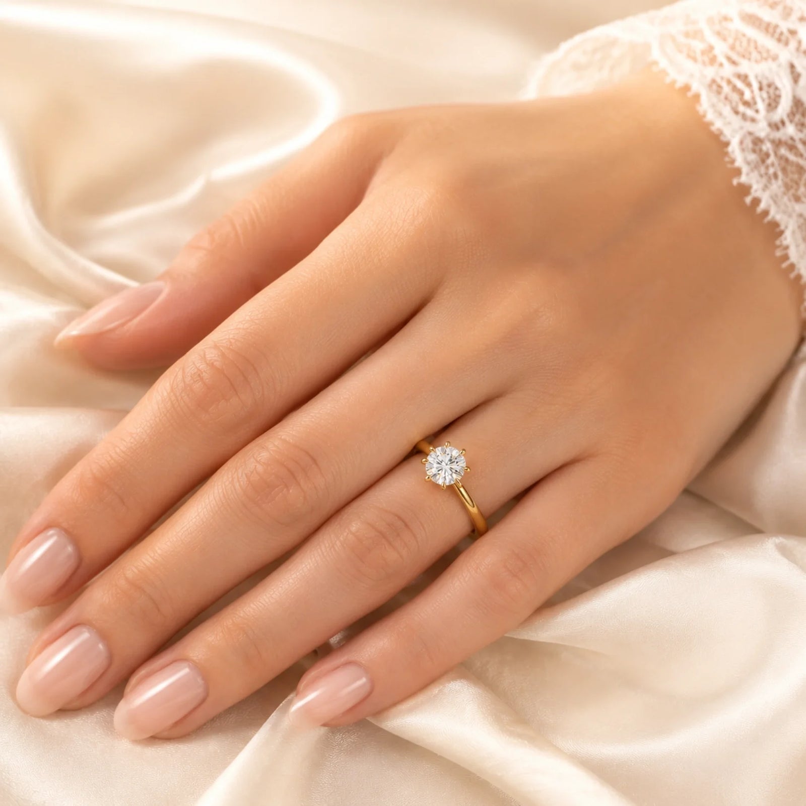 Round Lab-Grown Diamond Six-Prong Crown Solitaire Engagement Ring - Yellow