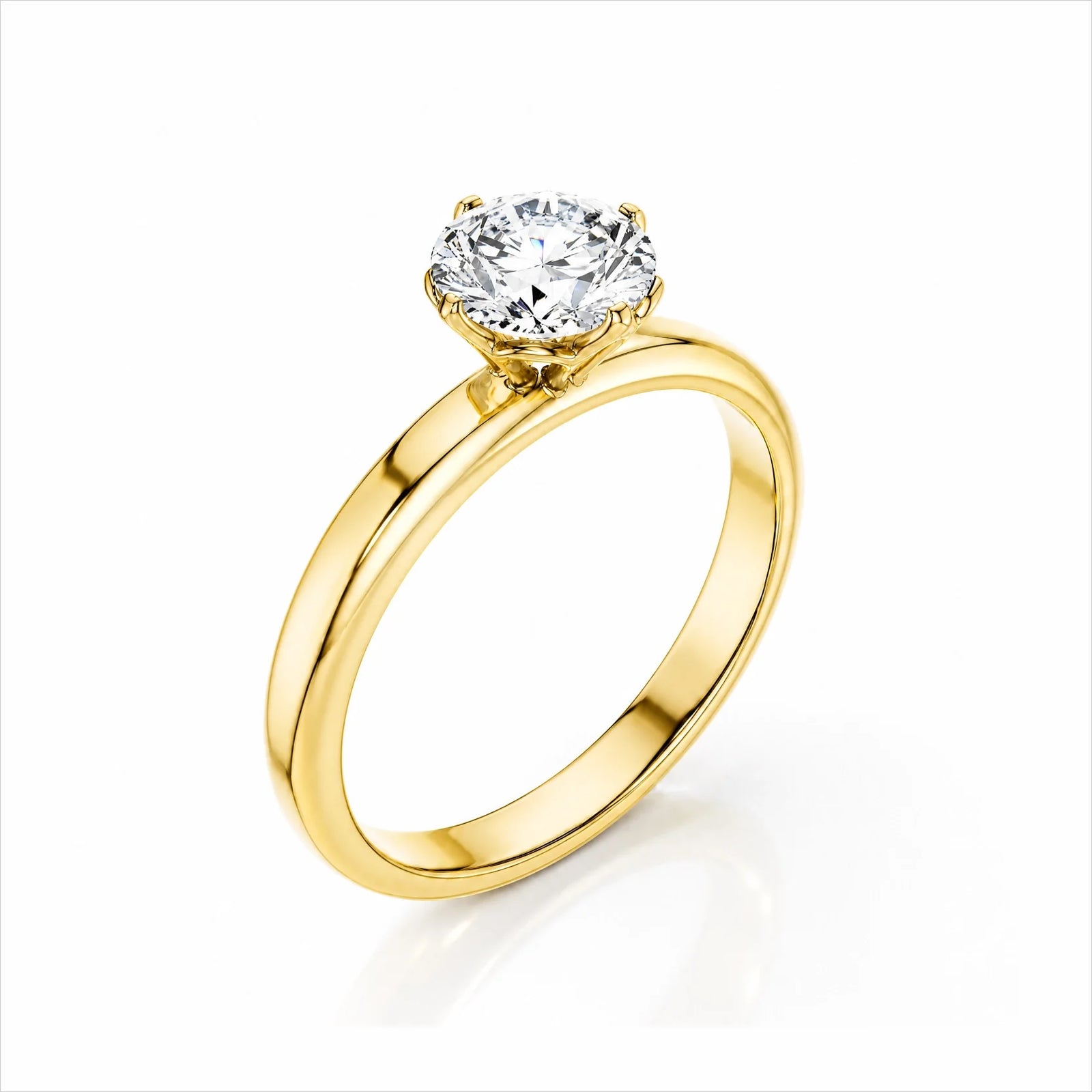 Round Lab-Grown Diamond Six-Prong Crown Solitaire Engagement Ring - Yellow