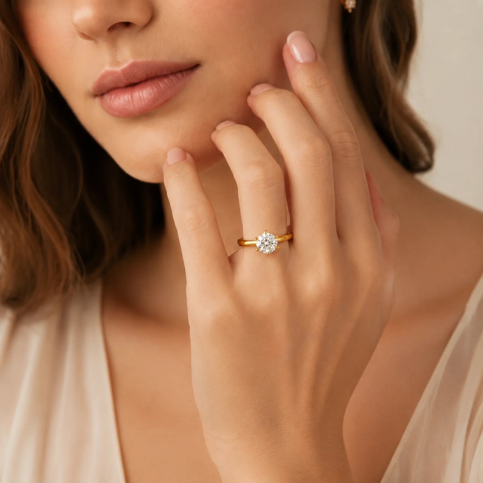 Round Lab-Grown Diamond Six-Prong Crown Solitaire Engagement Ring - Yellow