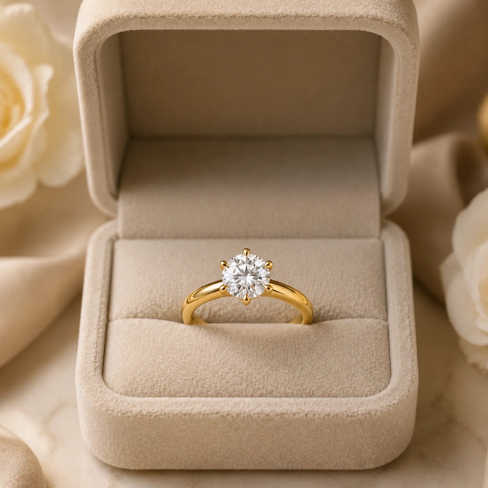 Round Lab-Grown Diamond Six-Prong Crown Solitaire Engagement Ring - Yellow