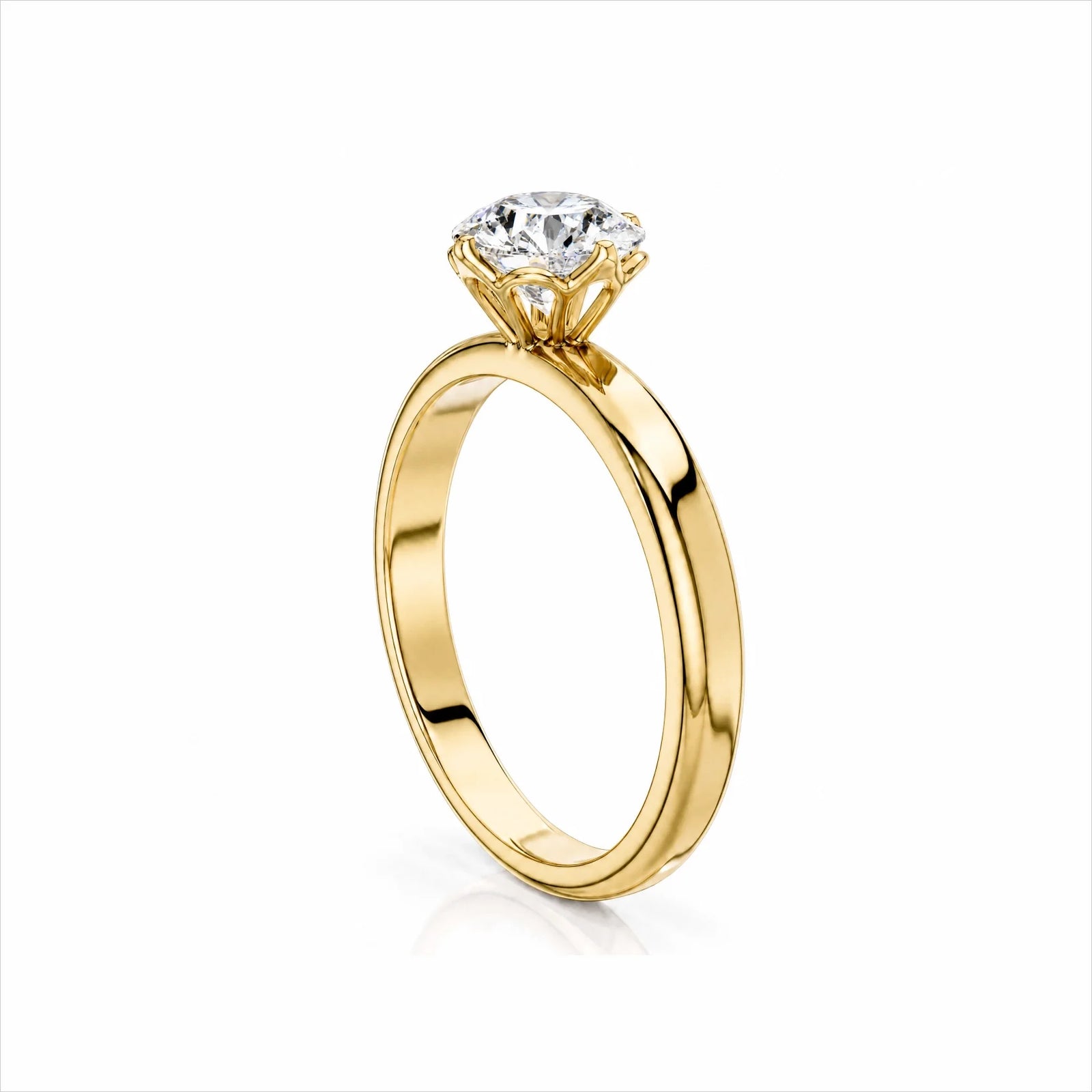 Round Lab-Grown Diamond Six-Prong Crown Solitaire Engagement Ring - Yellow