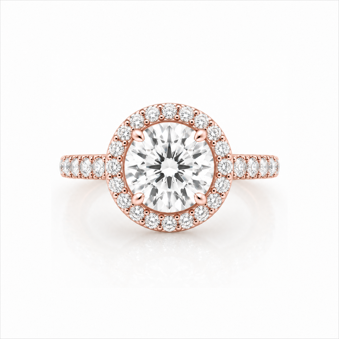 Round Lab-Grown Diamond Micropavé Halo Engagement Ring with Pavé Band - Rose Gold