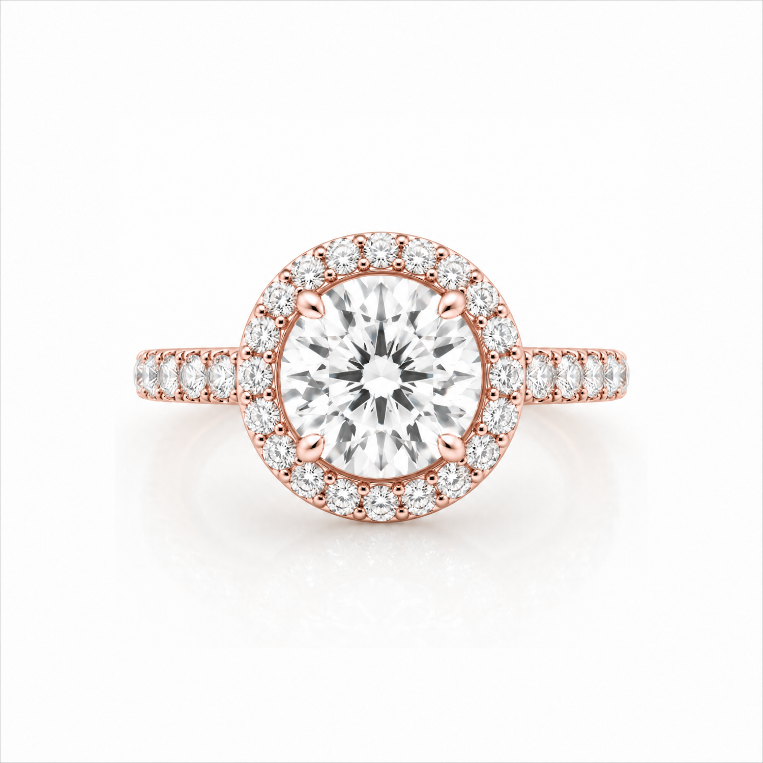 Round Lab-Grown Diamond Micropavé Halo Engagement Ring with Pavé Band - Rose Gold