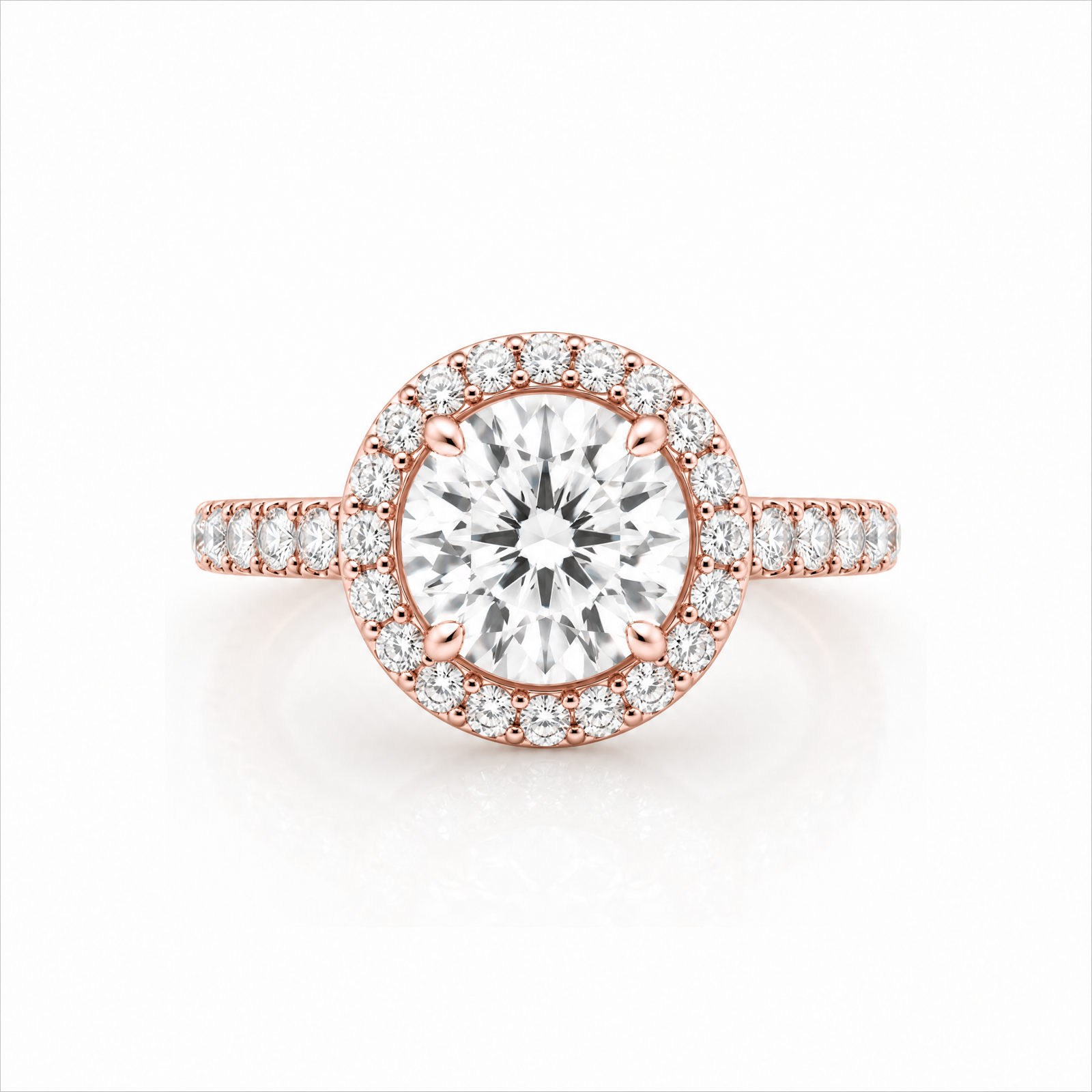 Round Lab-Grown Diamond Micropavé Halo Engagement Ring with Pavé Band - Rose Gold