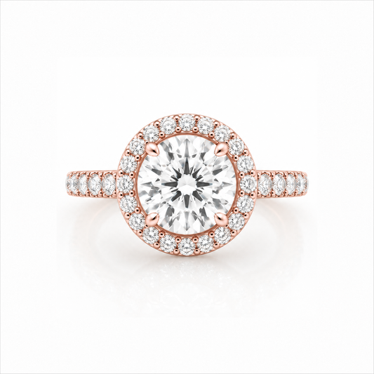 Round Lab-Grown Diamond Micropavé Halo Engagement Ring with Pavé Band - Rose Gold