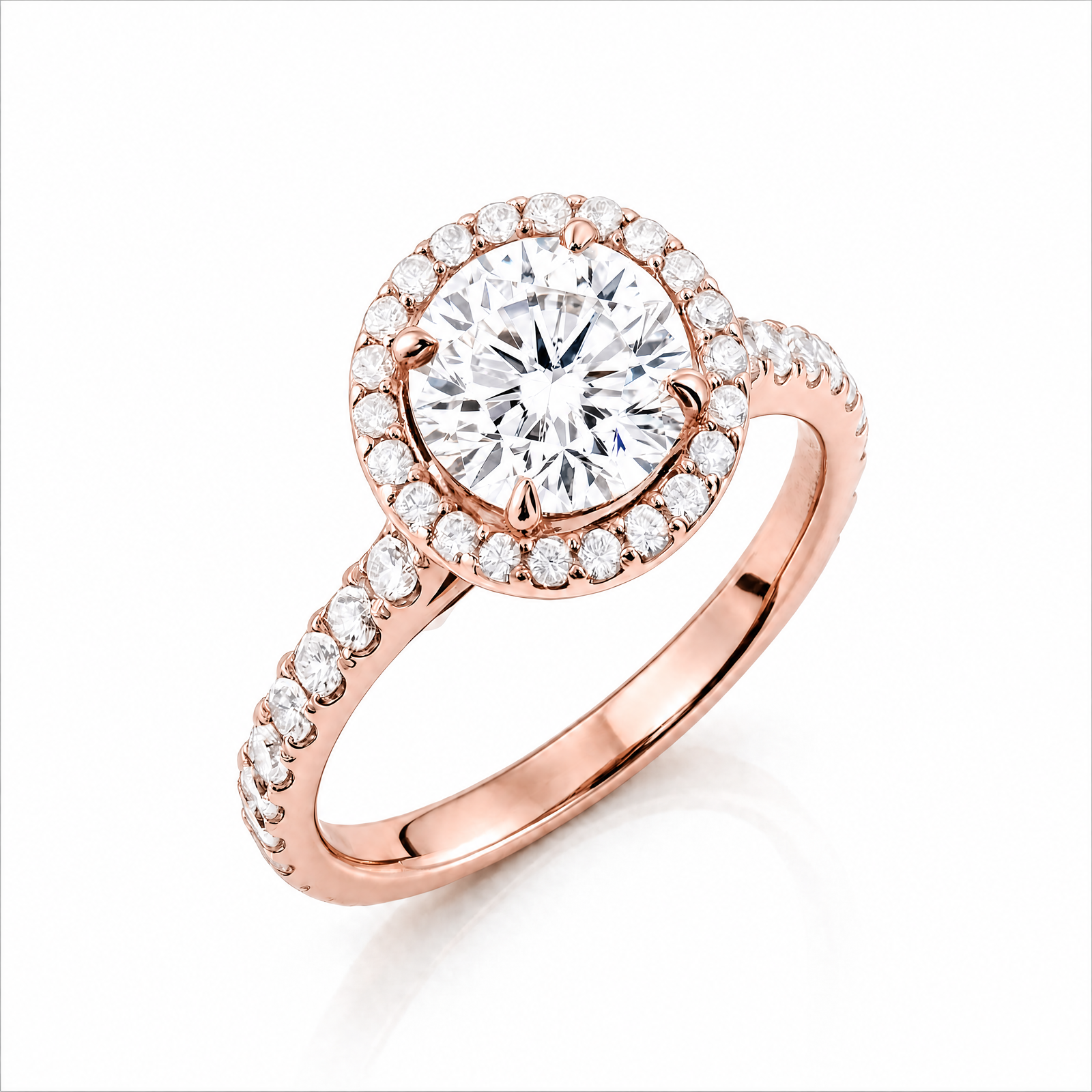 Round Lab-Grown Diamond Micropavé Halo Engagement Ring with Pavé Band - Rose Gold