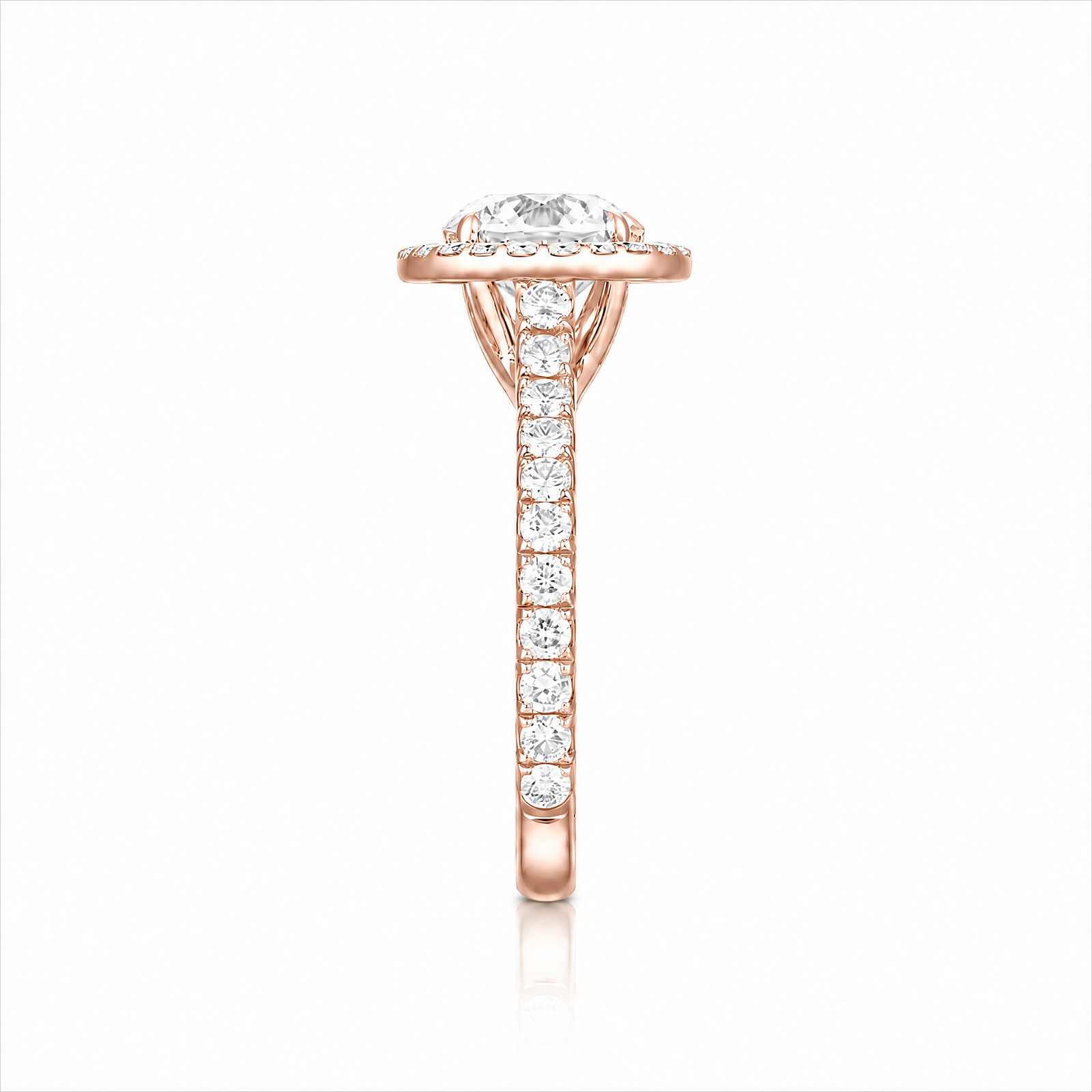 Round Lab-Grown Diamond Micropavé Halo Engagement Ring with Pavé Band - Rose Gold