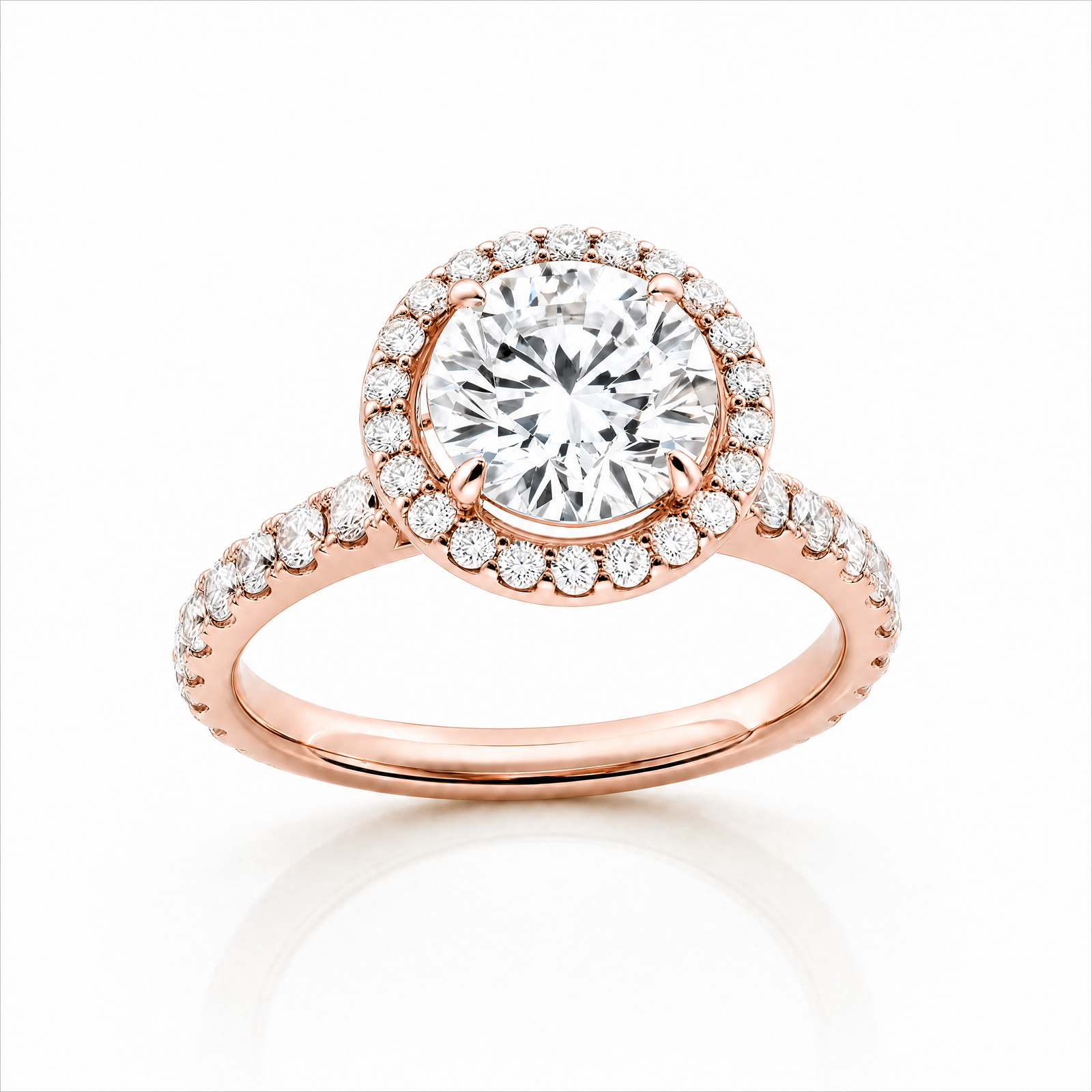 Round Lab-Grown Diamond Micropavé Halo Engagement Ring with Pavé Band - Rose Gold