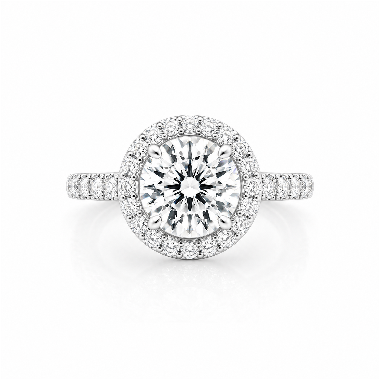 Round Lab-Grown Diamond Micropavé Halo Engagement Ring with Pavé Band - White Gold