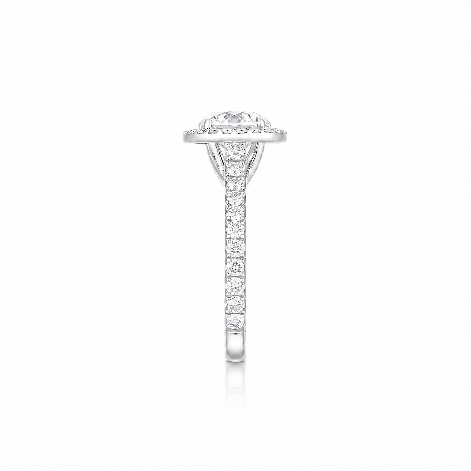 Round Lab-Grown Diamond Micropavé Halo Engagement Ring with Pavé Band - White Gold