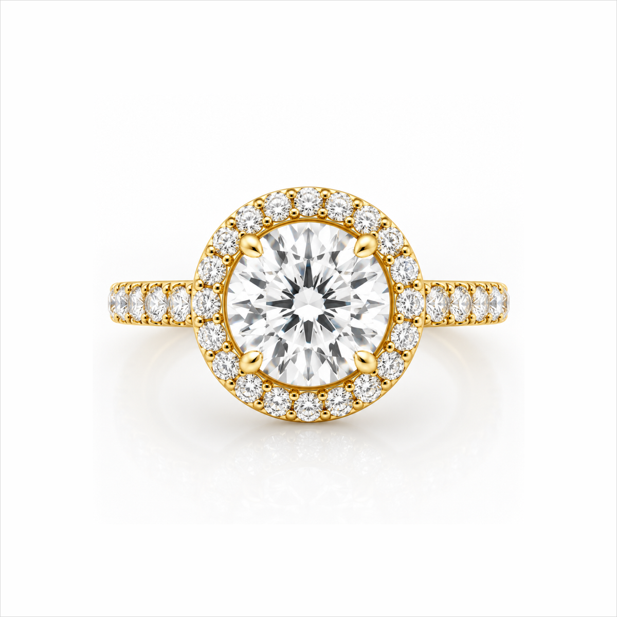 Round Lab-Grown Diamond Micropavé Halo Engagement Ring with Pavé Band - Yellow Gold
