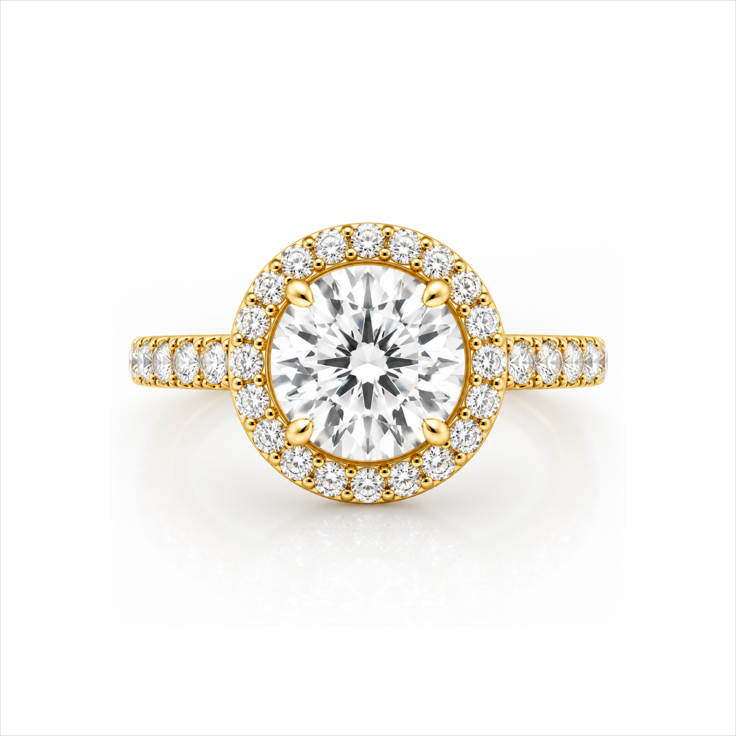 Round Lab-Grown Diamond Micropavé Halo Engagement Ring with Pavé Band - Yellow Gold