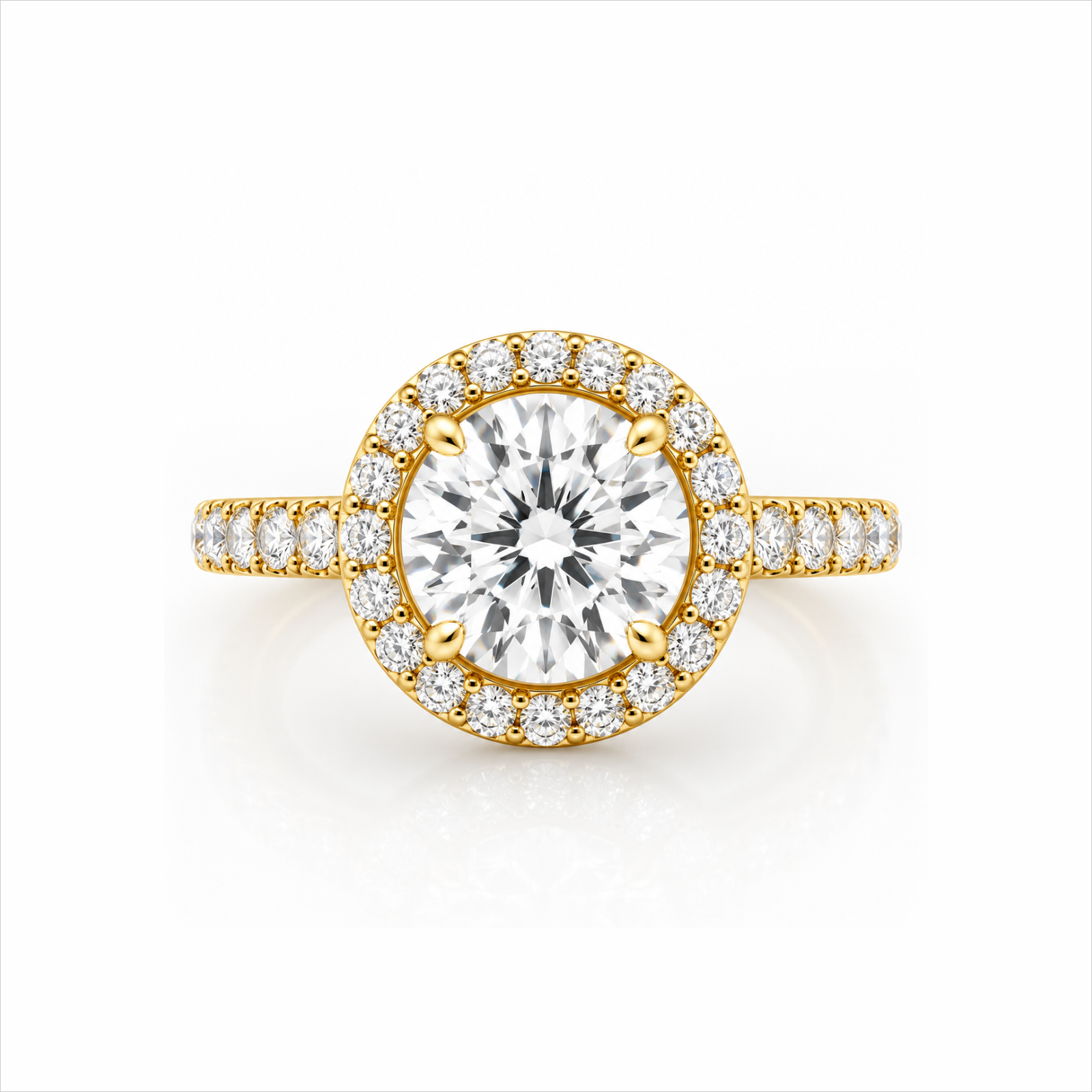 Round Lab-Grown Diamond Micropavé Halo Engagement Ring with Pavé Band - Yellow Gold