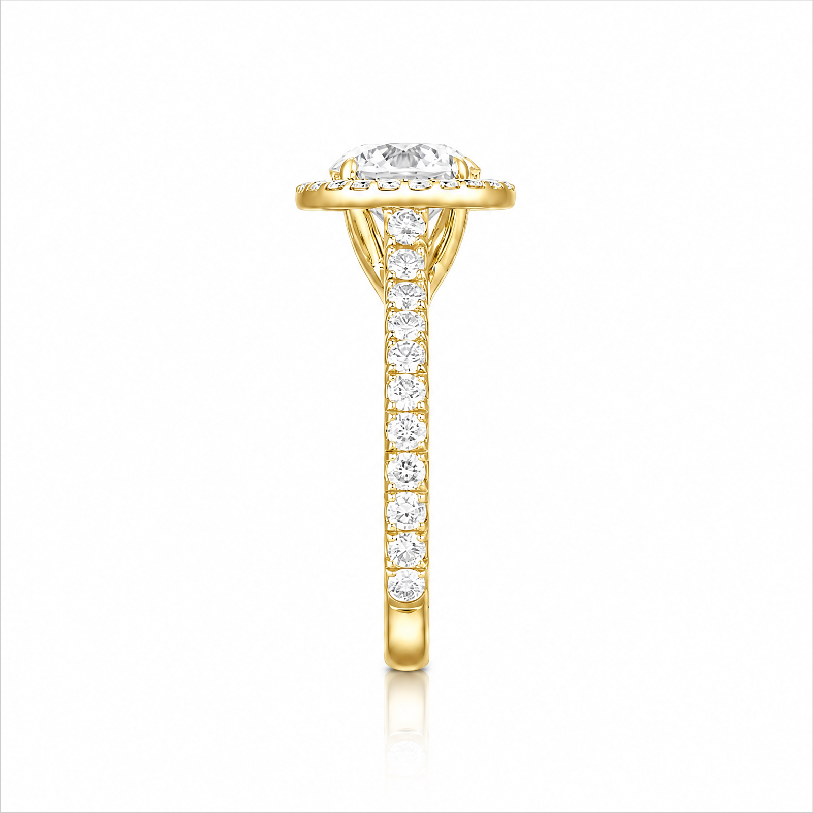 Round Lab-Grown Diamond Micropavé Halo Engagement Ring with Pavé Band - Yellow Gold