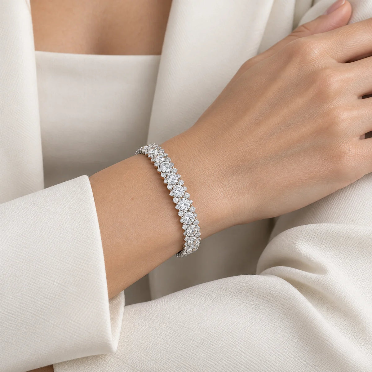 Royal Garland Lab-Grown Diamond Tennis Bracelet in 18K White Gold - White Gold