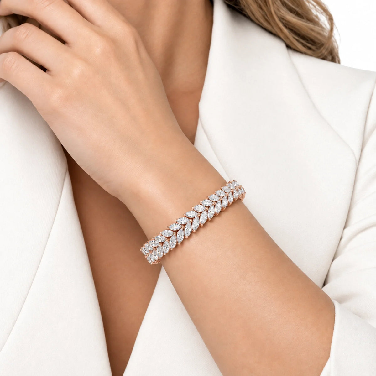 Laurel Double Row Marquise Lab-Grown Diamond Tennis Bracelet - Rose Gold