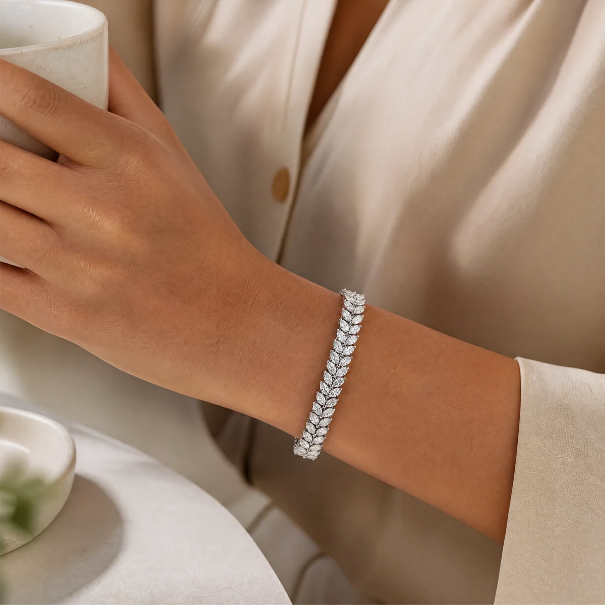 Laurel Double Row Marquise Lab-Grown Diamond Tennis Bracelet - White Gold