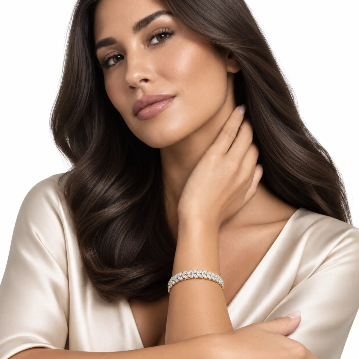 Laurel Double Row Marquise Lab-Grown Diamond Tennis Bracelet - Yellow Gold