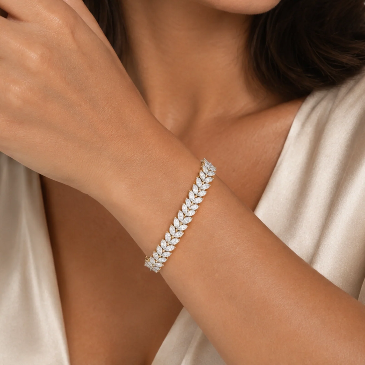 Laurel Double Row Marquise Lab-Grown Diamond Tennis Bracelet - Yellow Gold