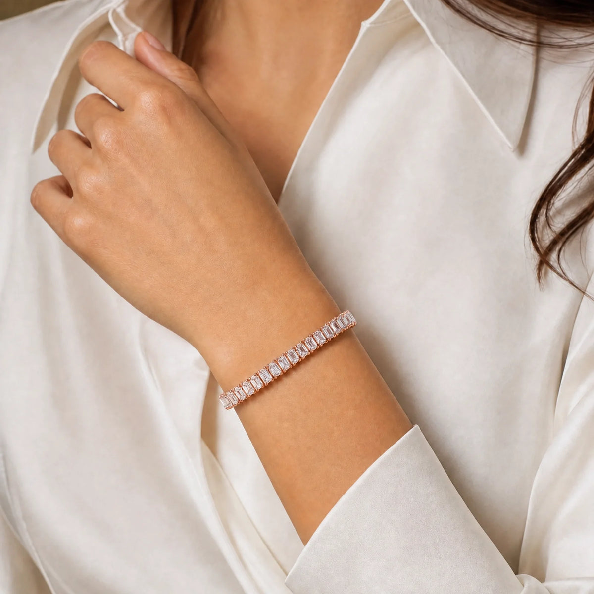 Royal Emerald Lab-Grown Diamond Tennis Bracelet - Rose Gold