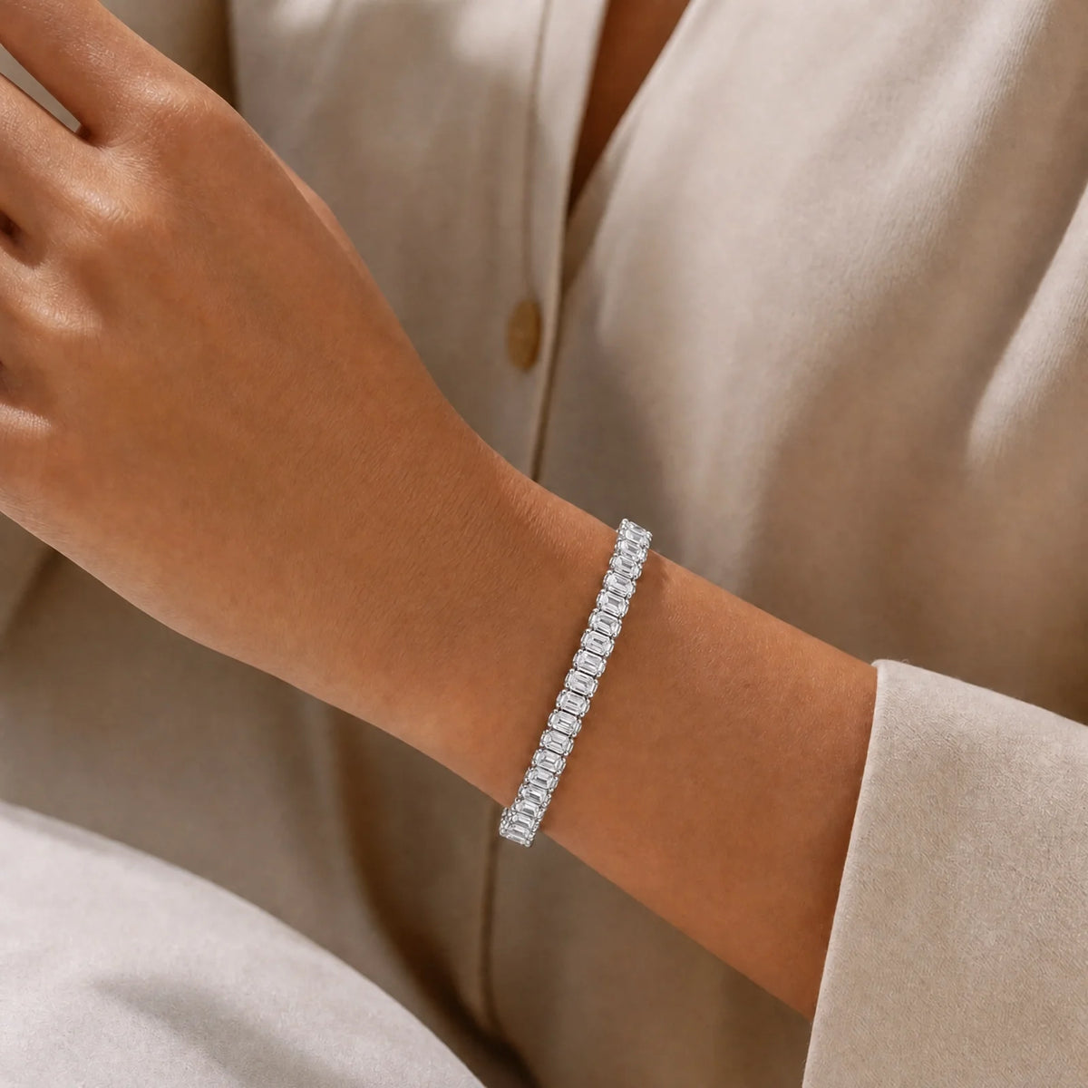 Royal Emerald Lab-Grown Diamond Tennis Bracelet - White Gold