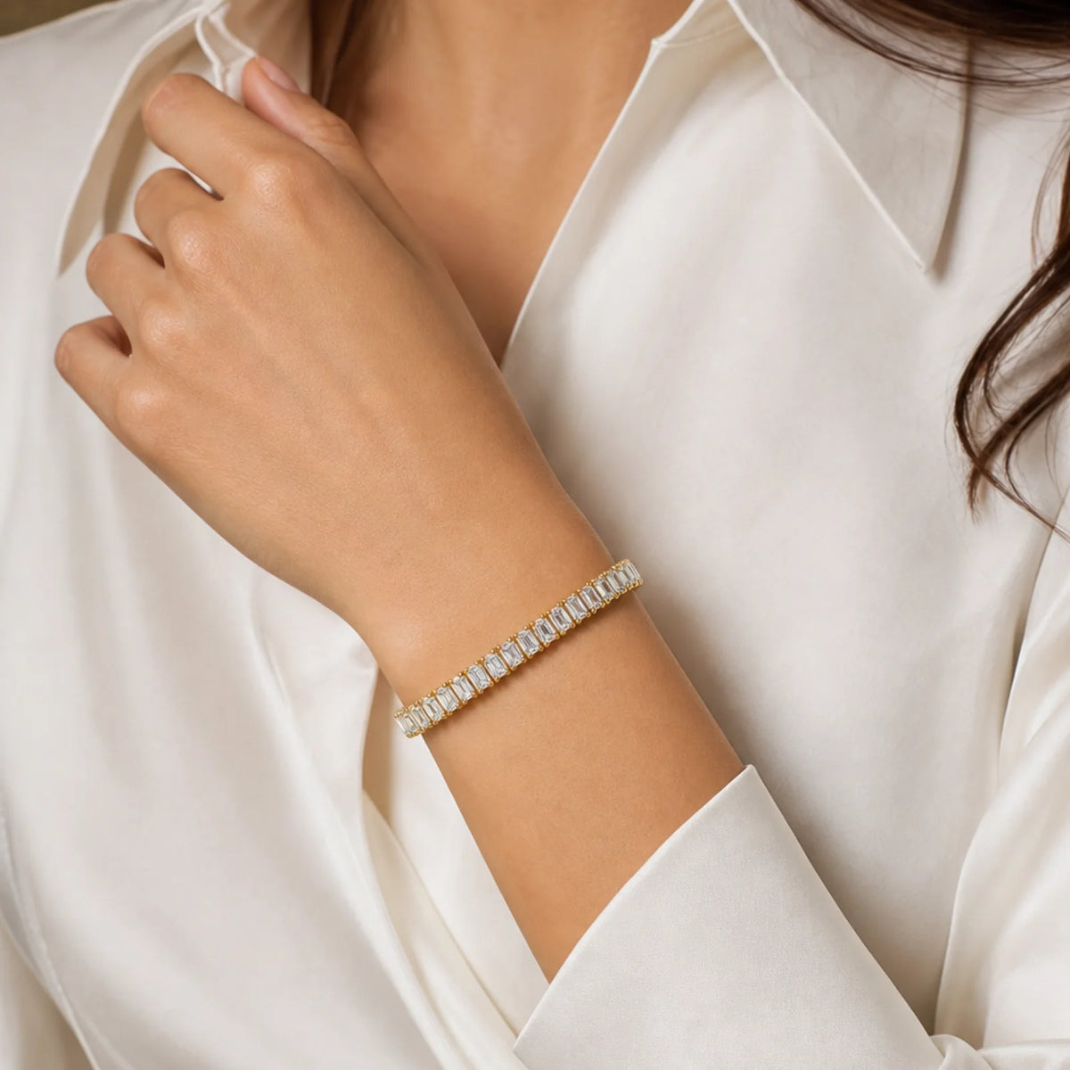Royal Emerald Lab-Grown Diamond Tennis Bracelet - Yellow Gold