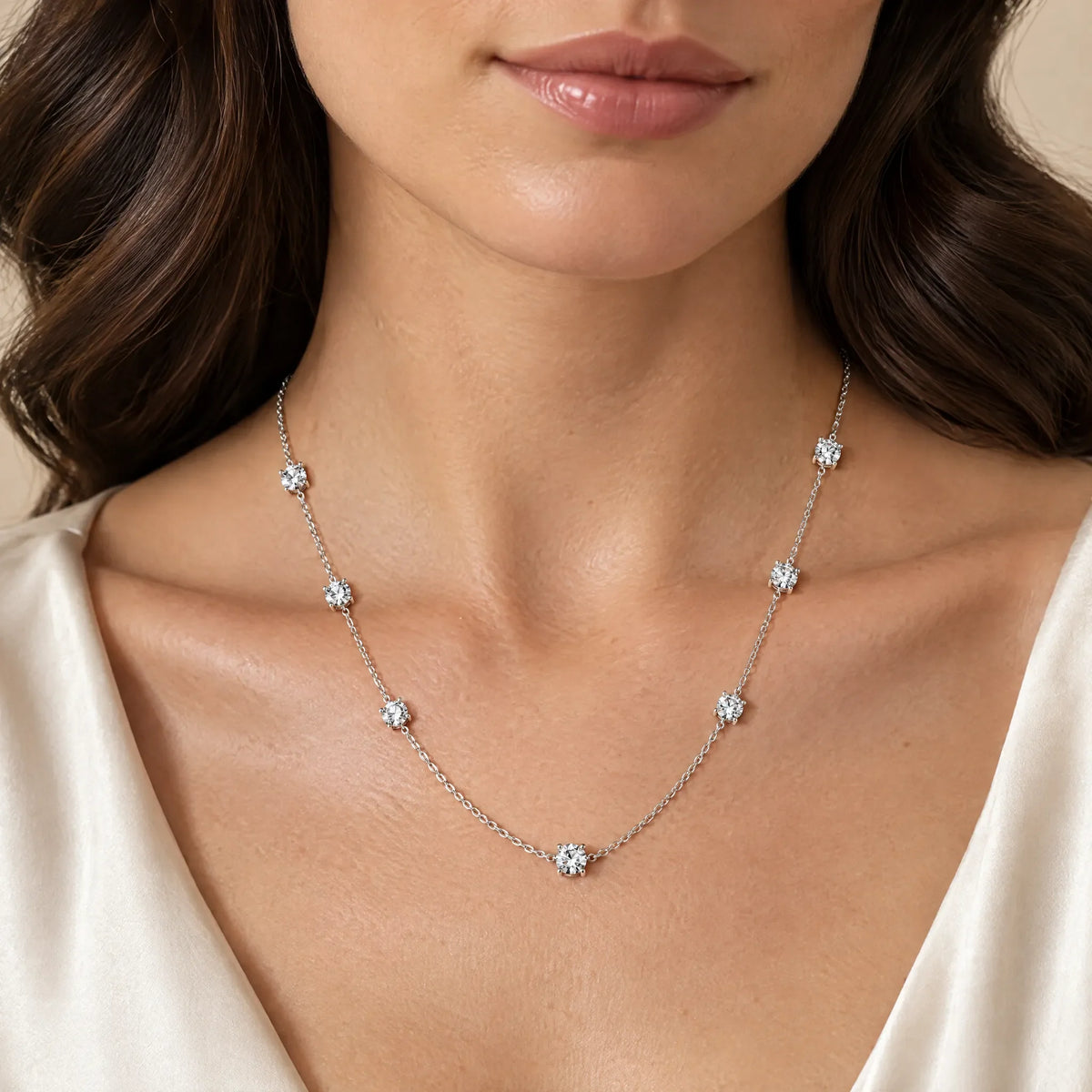 Céleste Lab-Grown Diamond Station Necklace - White Gold