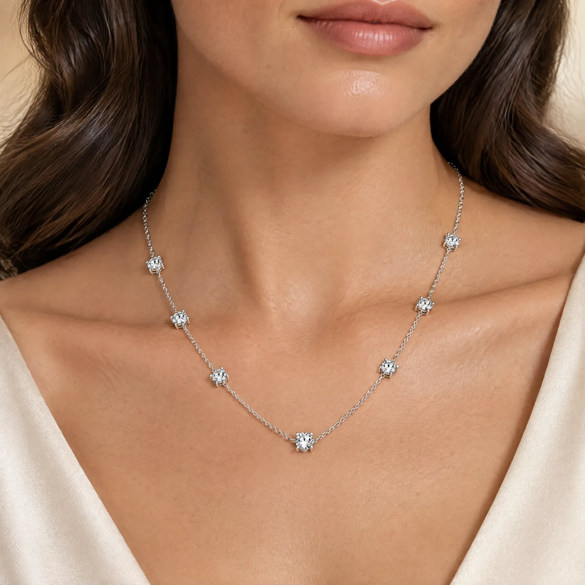 Céleste Lab-Grown Diamond Station Necklace - White Gold