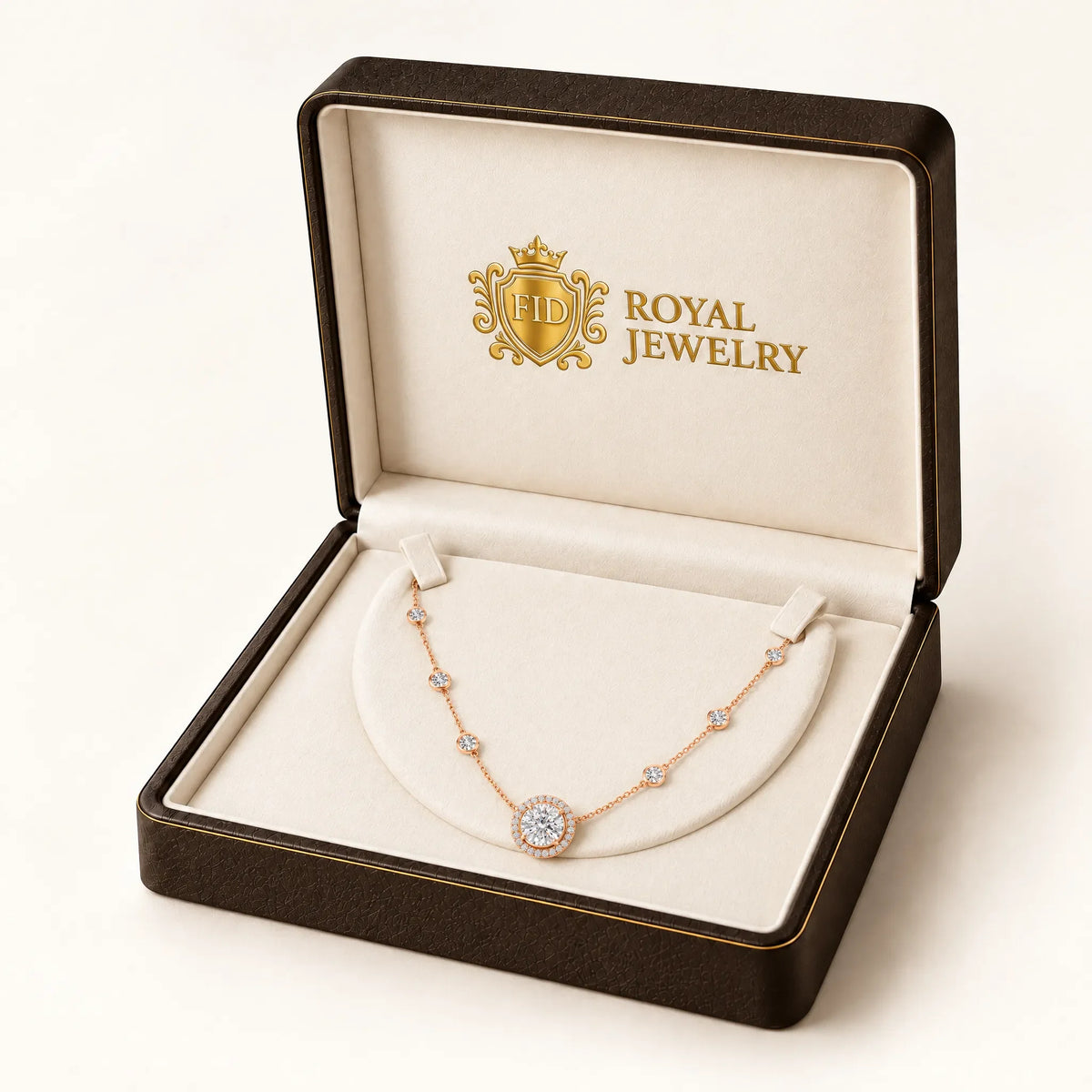 Aurore Lab-Grown Diamond Halo Station Necklace - Rose Gold