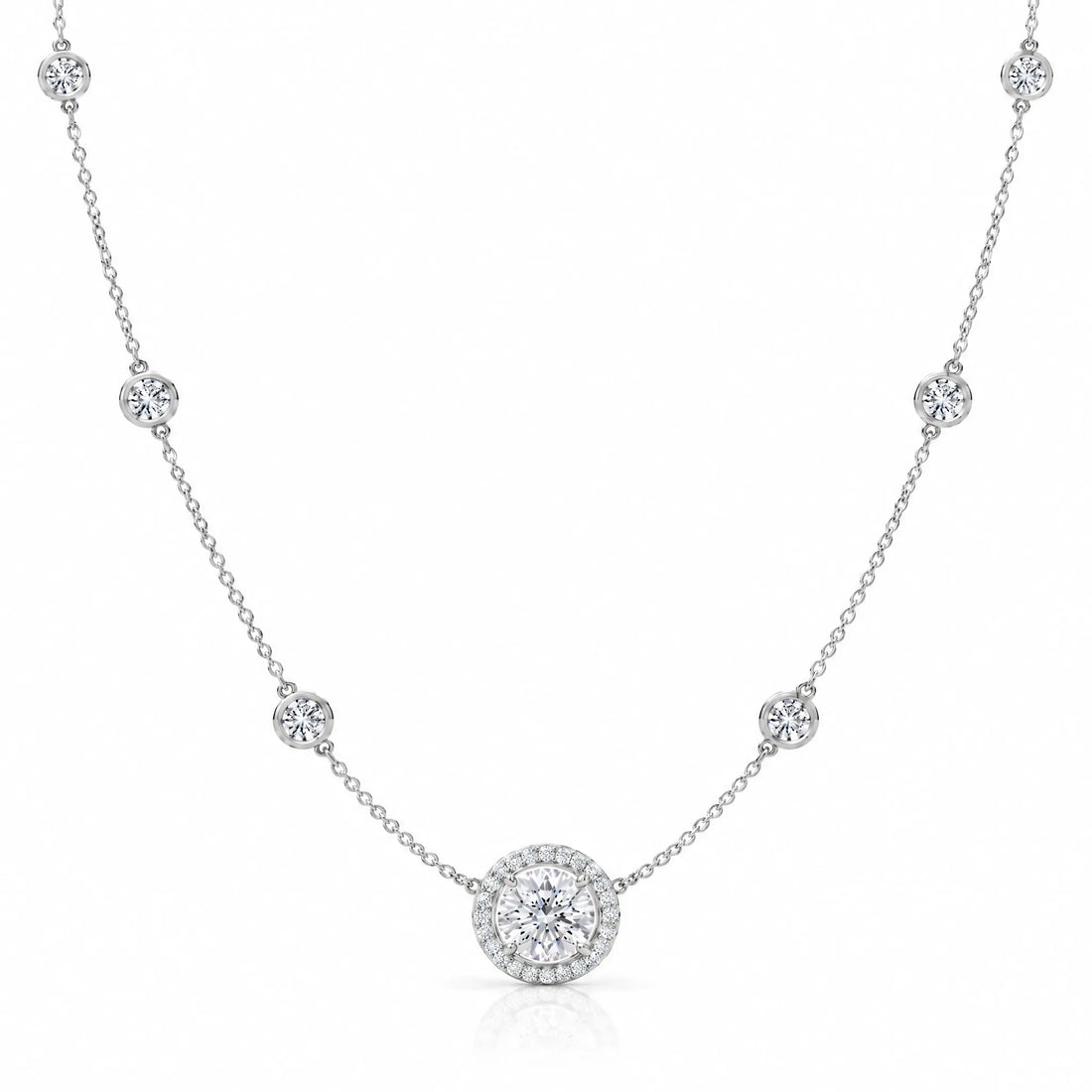 Aurore Lab-Grown Diamond Halo Station Necklace - White Gold