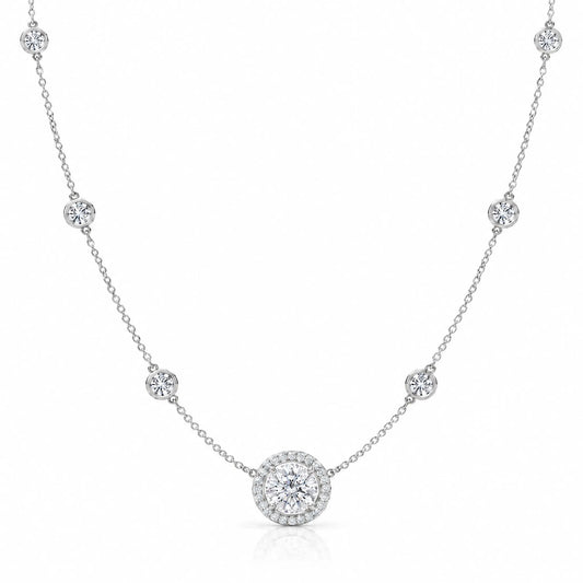 Aurore Lab-Grown Diamond Halo Station Necklace - White Gold